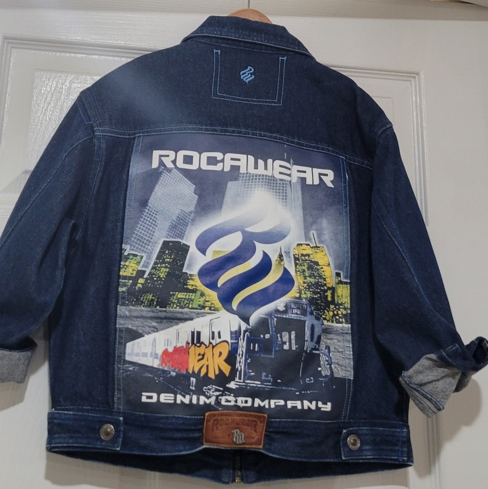 Rocawear Dark Blue Denim Jacket with  Back Graphic